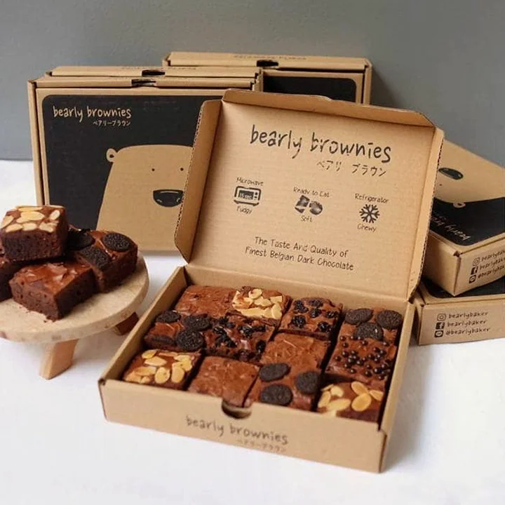 Paperboard little box made just right for rich, fudgy brownies