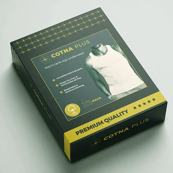 Cardboard undergarments packaging box with printed brand logo and artwork