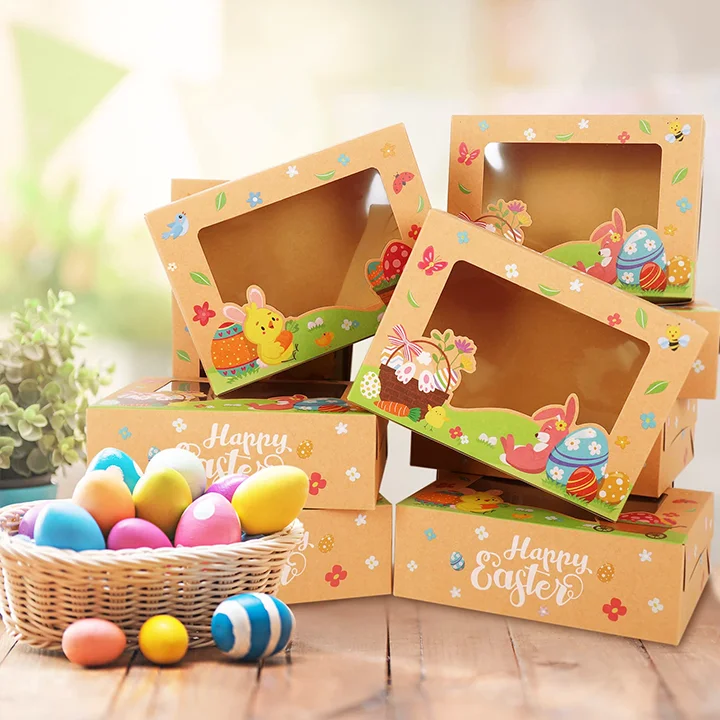 Decorative Easter egg boxes with peek-through windows for spring treats