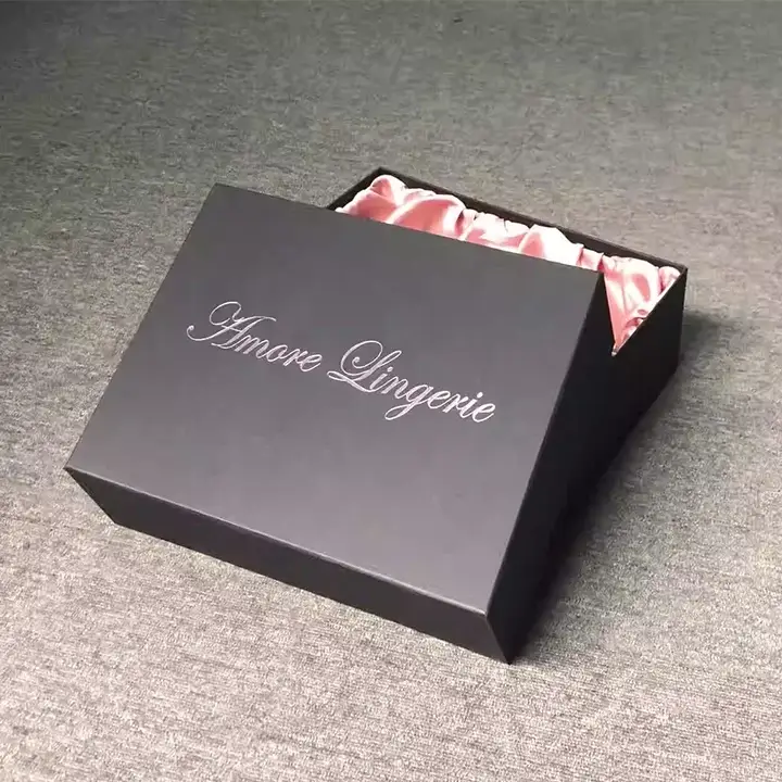 Luxury lingerie box with silver foiled logo