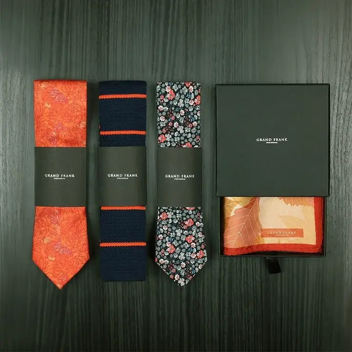 Sliding drawer-style luxury tie box with printed logo