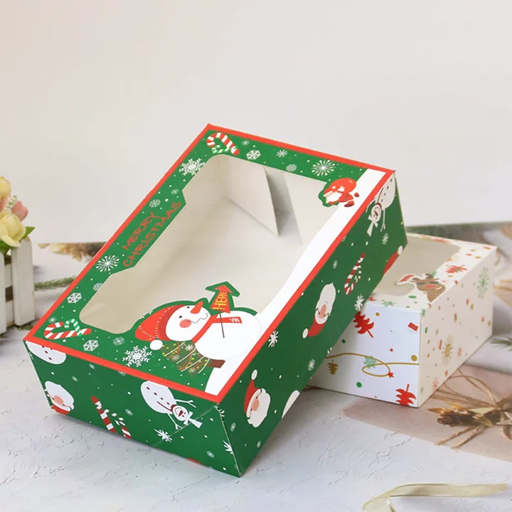 Paperboard festive bakery box dressed in seasonal cheer for holiday sweets