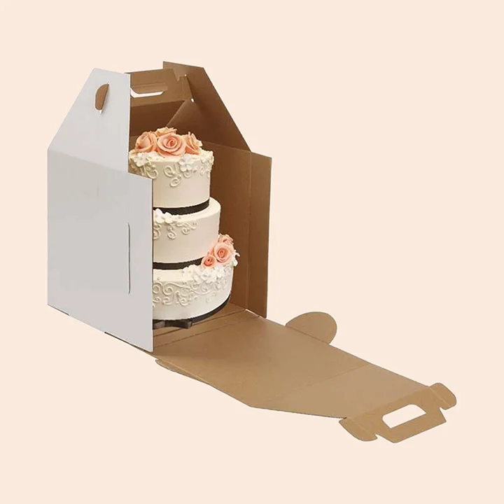Paperboard upright box for tall or tiered cake creations