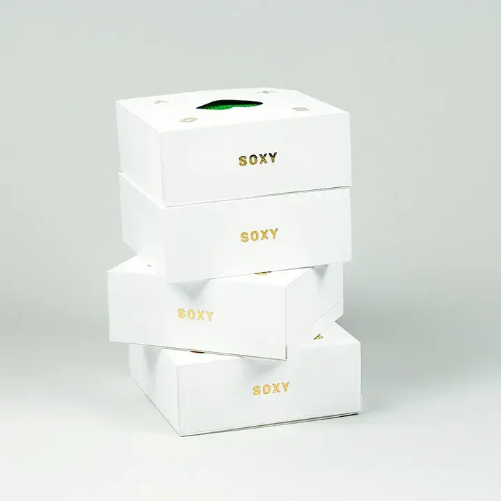 Retail socks box with clear window cut-out for display