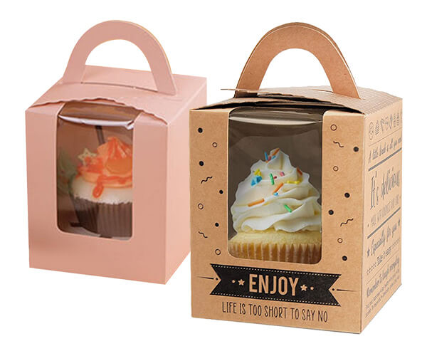 Custom Die-Cut Windowed Cupcake Boxes with Window and Handle