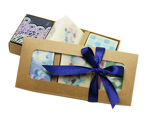 Kraft Soap Gift Box with Window and Ribbon