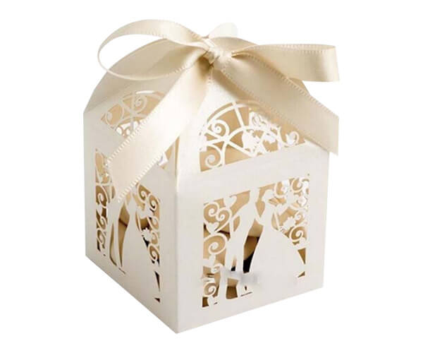 White Wedding Favour Box with Ribbon