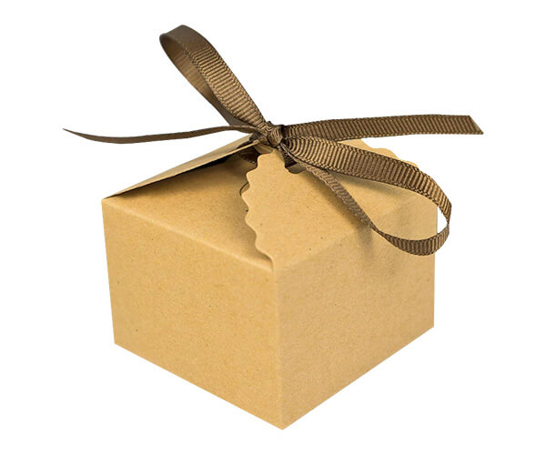 Kraft Wedding Favour Box With Brown Ribbon